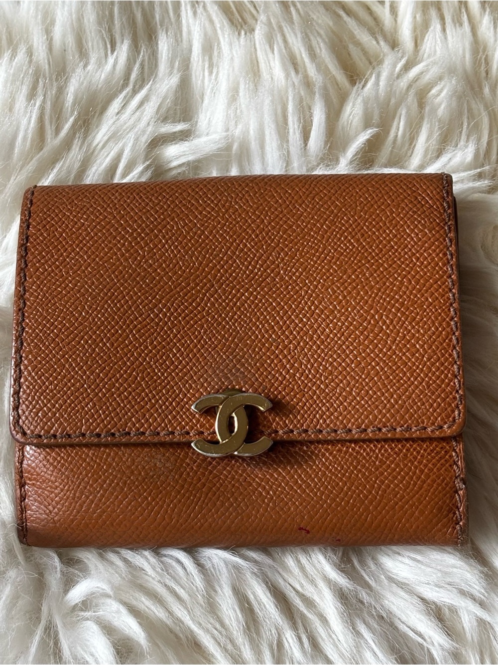 CHANEL Brown Caviar Leather Small Wallet with Gold CC Turnlock